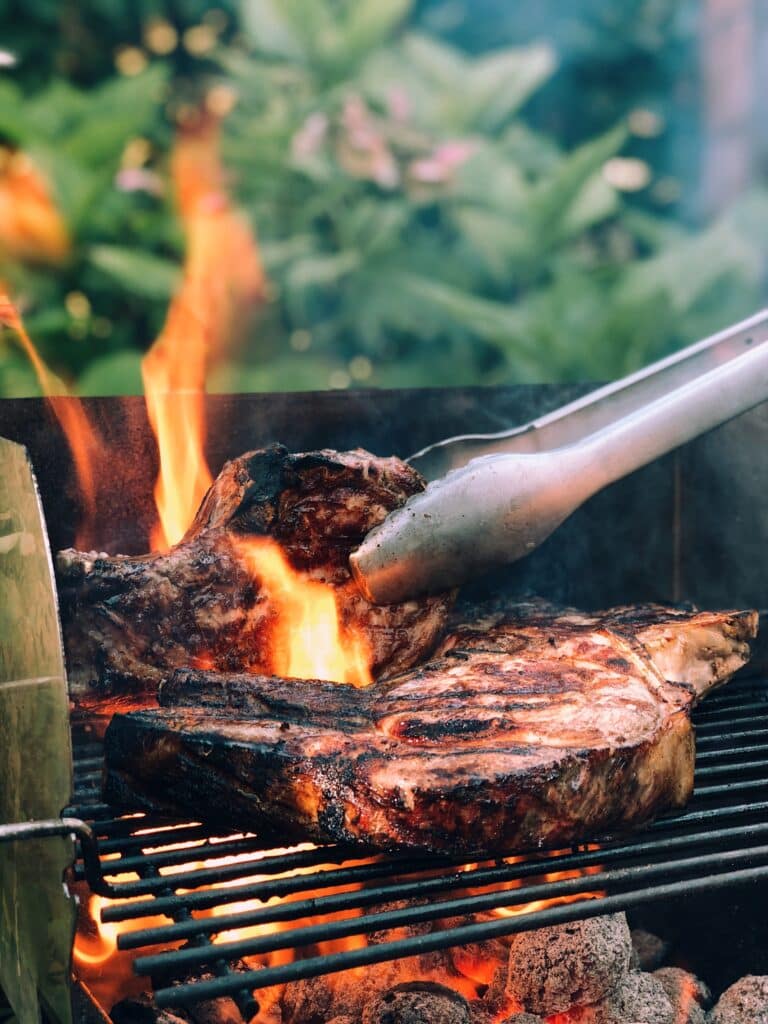 Meat grilling on griller